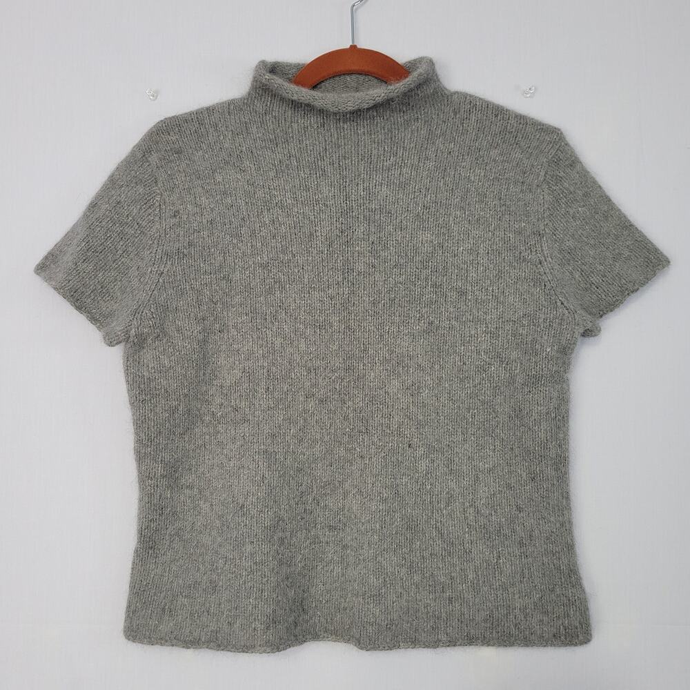 Vintage Nine West Merino Wool Angora Short Sleeve Mock Neck Sweater size L Gray